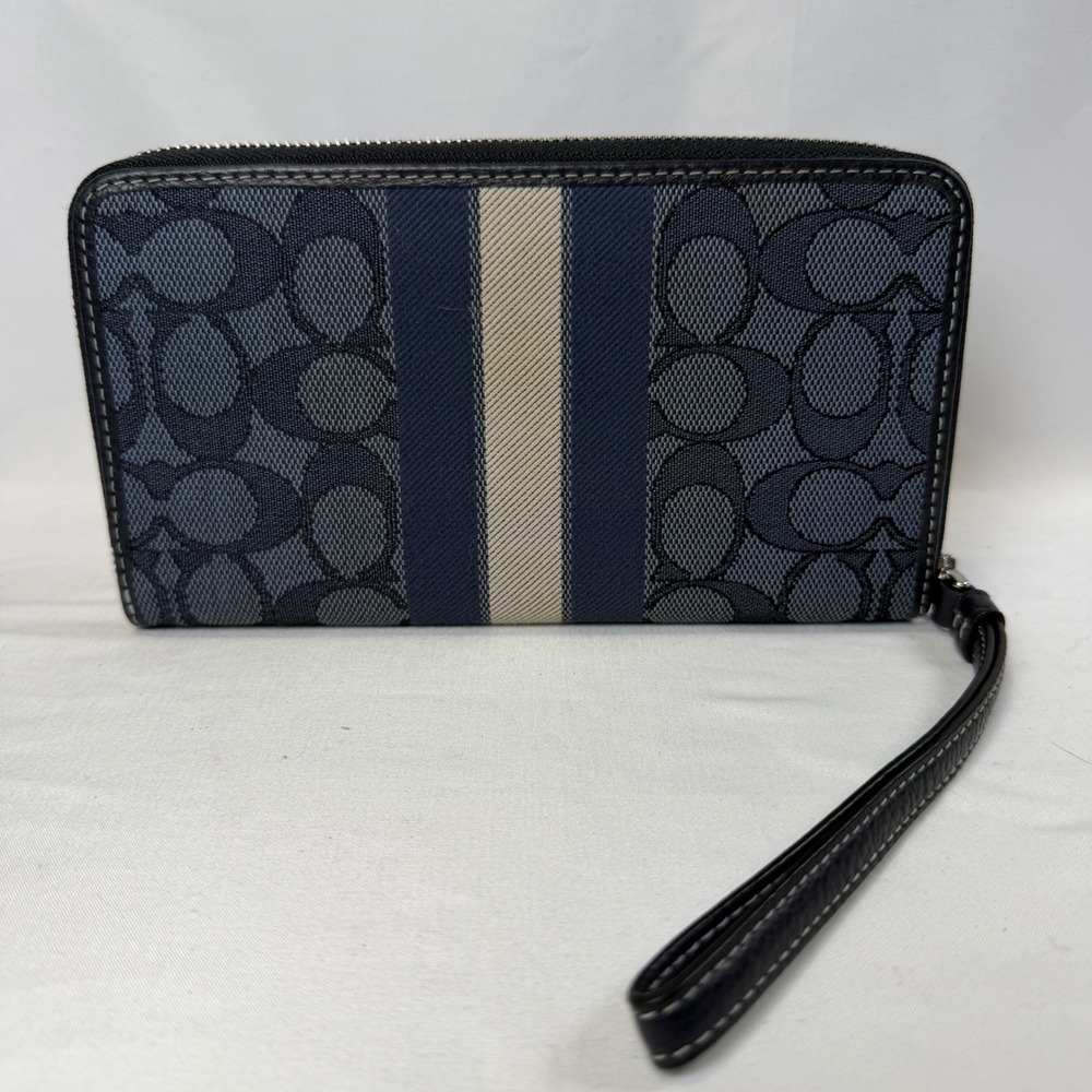 Coach Accordion Zip Wallet Womens OS Navy Blue Signature Jacquard Dempsey View 2